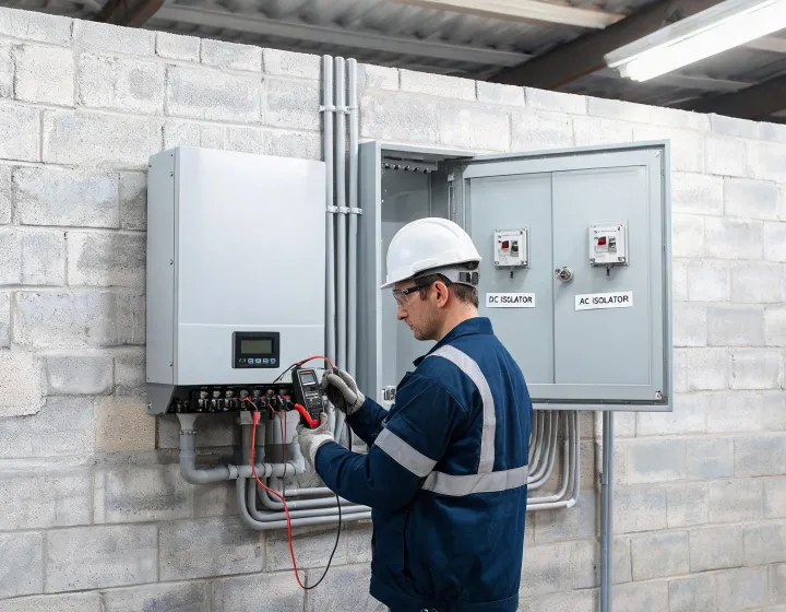 Technician commissioning a Growatt inverter installation
